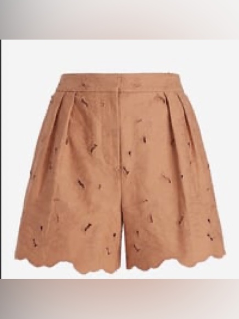 EXPRESS Camel Pleated Eyelet Scalloped Shorts Super High Rise Size 0 NWT